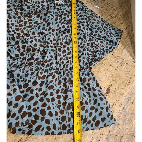 Better B Women's Small Blue Brown Cheetah Cold Shoulder Open Back Blouse - Picture 7 of 8